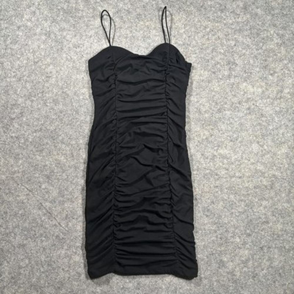 Hello Molly Dress Womens S Black Ruched Mesh Bodycon Mini Sweetheart Strappy